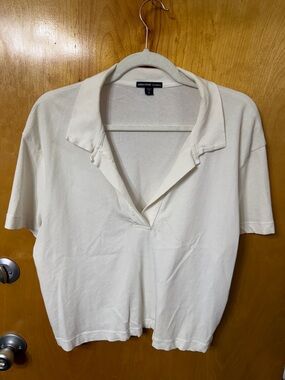 James Perse Cream Open V Polo Top